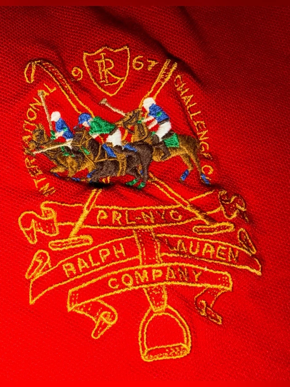 Ralph Lauren Men’s Big and Tall Red Crest embroidered equestrian Polo Shirt